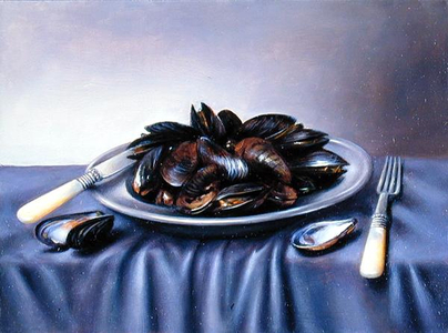 Bowl of Mussels, 1982 (oil on board)