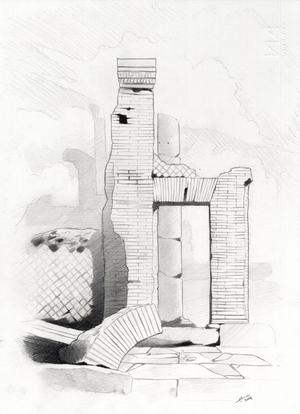 Ruins of the Roman era in Rome, Forum (foro romano) Drawing by Alessandro Lonati.