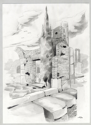 Ruins of the Roman era in Rome, Forum (foro romano) Drawing by Alessandro Lonati.