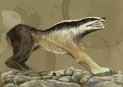 Fantastic monsters and creatures, cryptozoology: representation of a crocotte (or leucrotta, corocotta, crocuta, yena) mythical wolf dog from India or Ethiopia (crocotta (or corocotta, crocuta, leucrocotta, or yena), is a mythical dog-wolf of India or Ethiopia) Drawing by Alessandro Lonati, 2012