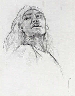 Portrait of a pirate (privateer) or bust of a sailor. Drawing by Alessandro Lonati.