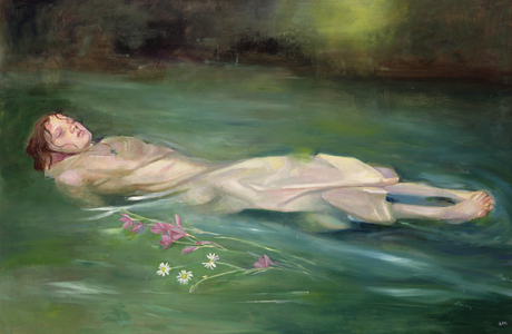 Girl drifting, 2004 (oil on board)