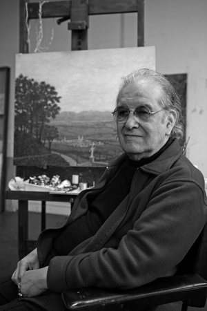 Portrait of Jose Gamarra, Uruguayan painter, in his workshop in Arcueil in 2008.