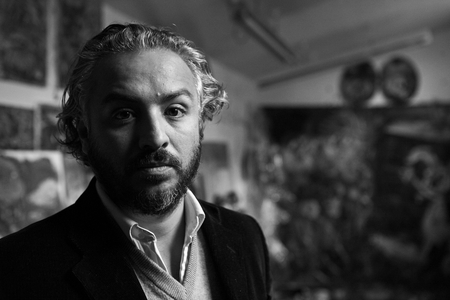 Portrait of Humberto Poblet-Bustamante (Poblete Bustamante), painter, in his studio in London in 2008.