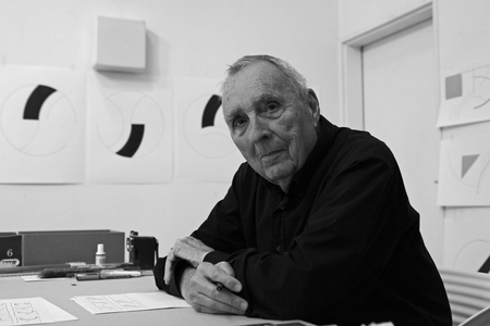 Portrait of Gottfried Honegger, artist of concrete art, in his studio in Paris in 2008.