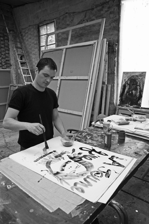 Portrait of Raynald Driez, French painter, in his studio of Ris Orangis on June 13, 2008.