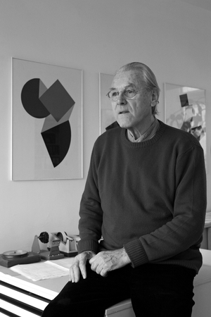Portrait of Jean Widmer, Swiss graphic designer, in his studio in Paris in 2009.