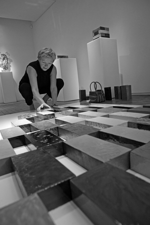 Portrait of Danielle Lescot, French painter and ceramist. Collection Gallery, exhibition Architectures de terre. Paris on 4 August 2009.