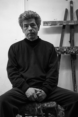 Portrait of Patrice Giorda, French painter, in his workshop in Lyon in 2008.