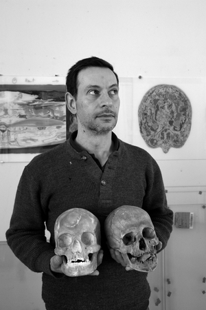 Portrait of Stephane Belzere, Swiss painter, in his studio in Paris in 2009.