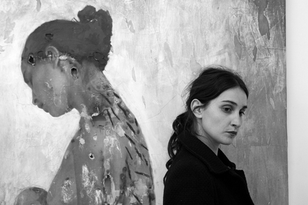 Portrait of Lyzane Potvin, Canadian painter. Mounting the exhibition Lyzane Potvin in the gallery Traffic in Paris in 2009.