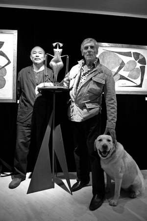 Wang Keping, Chinese sculptor, Philippe Hikily, French sculptor. Opening of the Philippe Hikily exhibition in the Loft Gallery in Paris, September 18, 2008.