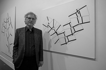 Portrait of Manfred Mohr, German artist. Opening of the exhibition Manfred Mohr. Galerie Lahumiere in Paris on March 15, 2008.