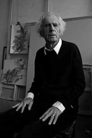 Portrait of Claude Weisbuch, French painter, in his studio in Paris in 2008.