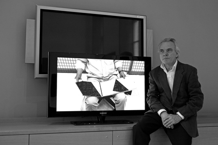 Portrait of Emmanuel, artist of concrete and conceptual art. Emmanuel exhibition at the Musee Matisse du Cateau-Cambresis (Cateau Cambresis) in 2008.