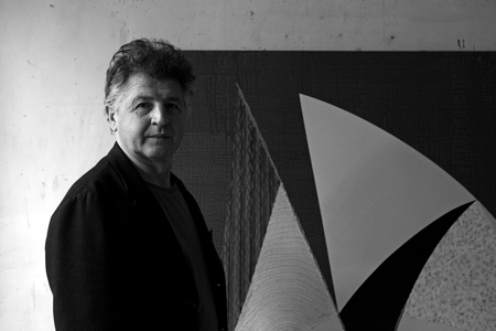 Portrait of Ivan Messac, French painter and sculptor, in his studio in Paris in 2008.
