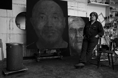 Portrait of Christophe Bonacorsi, French painter, in his studio in Montreuil in 2009.