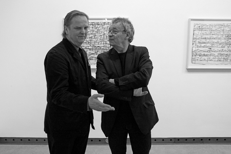 Hanns Schimansky, German artist, Francois Barre, head of French cultural institutions. Opening of the exhibition Hanns Schimansky. Galerie Karsten Greve in Paris on January 20, 2007.