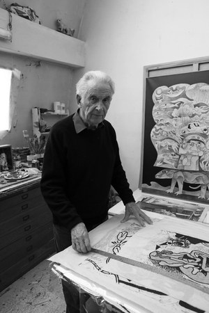Jean Clerte, French painter, in his studio in Paris on February 22, 2018.
