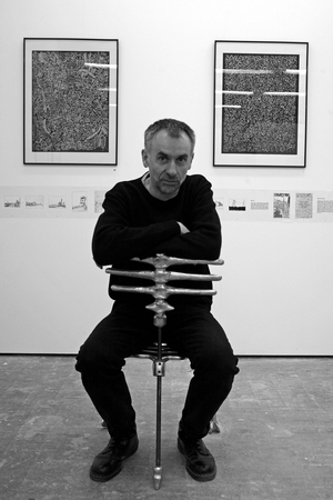 Portrait of Philippe Doro, French cartoonist. Philippe Doro exhibition in Espace 6bis, Paris on March 24, 2009.