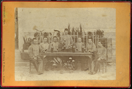 7 soldiers drink on a country table, 1875