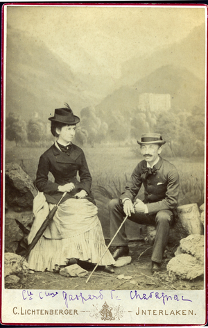 Interlaken: Count and Countess Gaspard de Chavagnac pose in studio, 1880