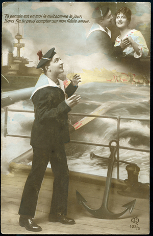 First World War: France, On the deck of a warship a sailor thinks of his fiance, 1915