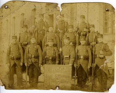 France, Provence-Alpes-Cote d'Azur, Alpes-Maritimes (06), Valbonne: photo of military group, platoon of the students corporals of the 10th company of the 68th regiment, 1900
