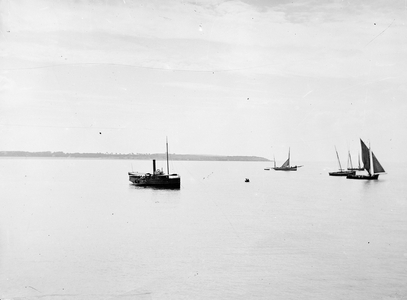 France: sunset on the Vendeenne coast with boats in counter-day, 1900