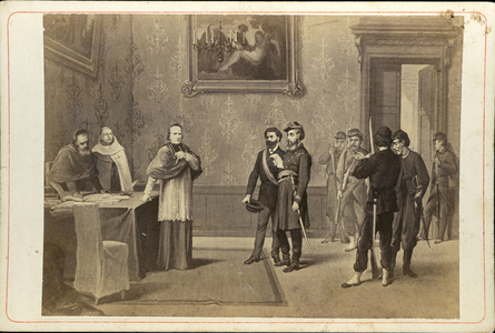 France, Ile-de-France, Paris (75): Paris Commune, photo of a drawing reconstructing the arrest of Bishop Georges Darboy (1813-1871), 1871