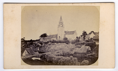 Inzinzac-Lchrist, Morbihan (56), Brittany, France, The village and church of Locrochrist with its picturesque old bell tower, 1860