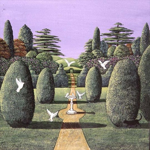 Topiary and doves, 1985 (gouache)