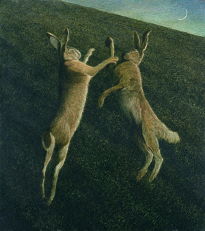 Boxing Hares, 1999 (tempera on panel)