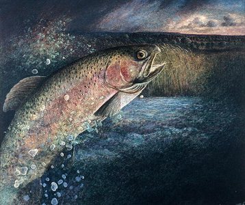 Leaping Trout (tempera on canvas)