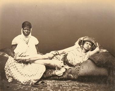 [A Moorish Woman with Her Maid]; Felix Jacques Moulin, French, 1802 - after 1869, active Paris, France 1840s - 1850s; about 1856; Albumen silver print; Image: 18.1 x 22.8 cm (7 1/8 x 9 in.) -