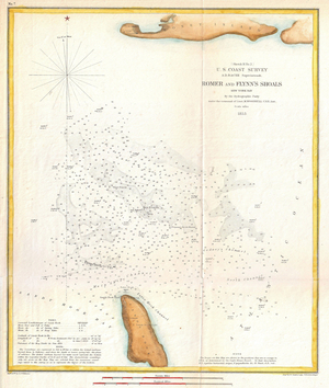 1853, U.S. Coast Survey Map of the Romer and Flynn's Shoals near Coney Island, New York