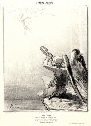 Honore Daumier (French, 1808 - 1879). La chuute d'Icare, 1842. From Histoire Ancienne. Lithograph on white wove paper. Image: 256 mm x 206 mm (10.08 in. x 8.11 in.). Third of four states.