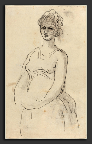 Honore Daumier (French, 1808 - 1879), Woman with Veil, pen and black ink over black chalk on laid paper