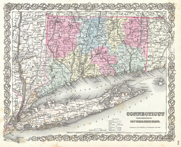1855, Colton Map of Connecticut and Long Island