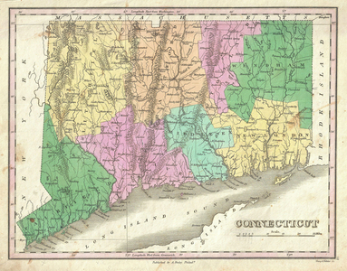 1827, Finley Map of Connecticut, Anthony Finley mapmaker of the United States in the 19th century