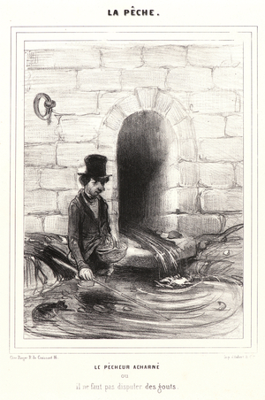 Honore Daumier (French, 1808 - 1879). Le Pecheur Archarne, 1840. From La Peche. Lithograph on white wove paper. Image: 222 mm x 163 mm (8.74 in. x 6.42 in.) (image dimensions are for composition). Second state, with letters.