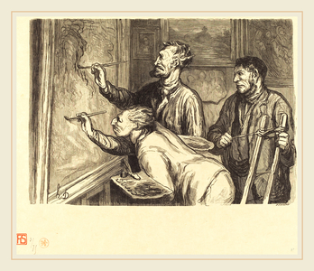Etienne after Honore Daumier (French, active 19th century), Exposition de peinture de 1868-Le Dernier coup de pinceau, 1868, wood engraving