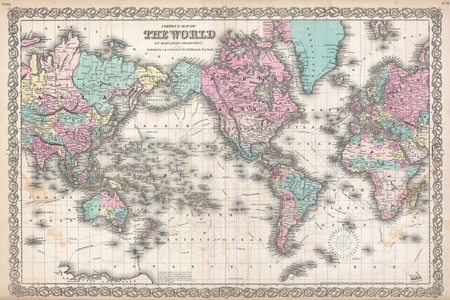 1855, Colton Map of the World on Mercator Projection