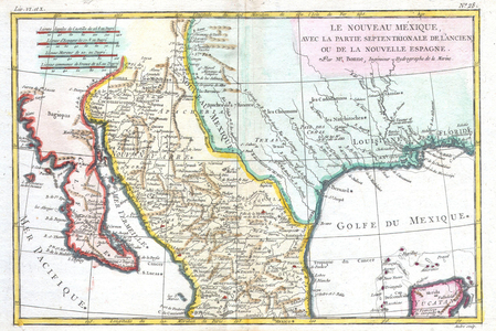 1780, Bonne Map of Texas, Louisiana and New Mexico, Rigobert Bonne 1727 Ð 1794, one of the most important cartographers of the late 18th century