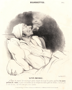 Honore Daumier (French, 1808 - 1879). La Pipe Matinale, 1841. From Silhouettes. Lithograph on white wove paper. Image: 210 mm x 220 mm (8.27 in. x 8.66 in.) (image dimensions are for composition). Third of three states.