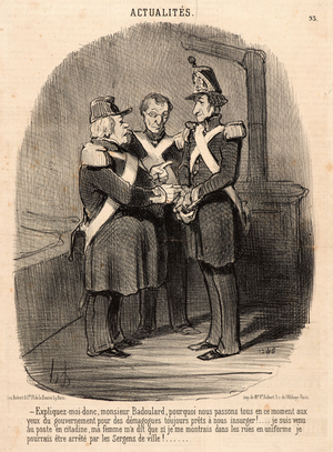 Honore Daumier (French, 1808 - 1879). Expliquez-moi-donc, monsieur Badoulard..., 1851. From Actualites. Lithograph on wove newsprint paper. Image: 262 mm x 208 mm (10.31 in. x 8.19 in.). Second of two states.