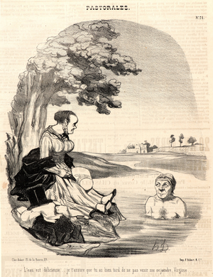 Honore Daumier (French, 1808 - 1879). L'eau est delicieuse..., 1845. From Pastorales. Lithograph on newsprint paper. Image: 259 mm x 219 mm (10.2 in. x 8.62 in.). Second of two states.