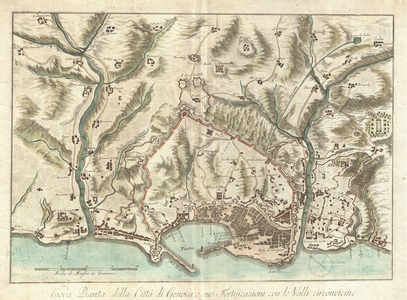 1800, Bardi Map of Genoa, Genova, Italy