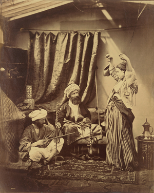Pasha and Bayadere; Roger Fenton, English, 1819 - 1869; London, England, Europe; 1858; Albumen silver print; Image: 45 x 36.2 cm (17 11/16 x 14 1/4 in.) -
