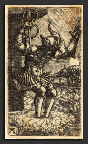 Horatio Cocles (Coclite), dit le borgne saute dans le Tibre - Albrecht Altdorfer (German, 1480 or before - 1538), Horatio Cocles Leaping into the River Tiber, c. 1520-1530, engraving